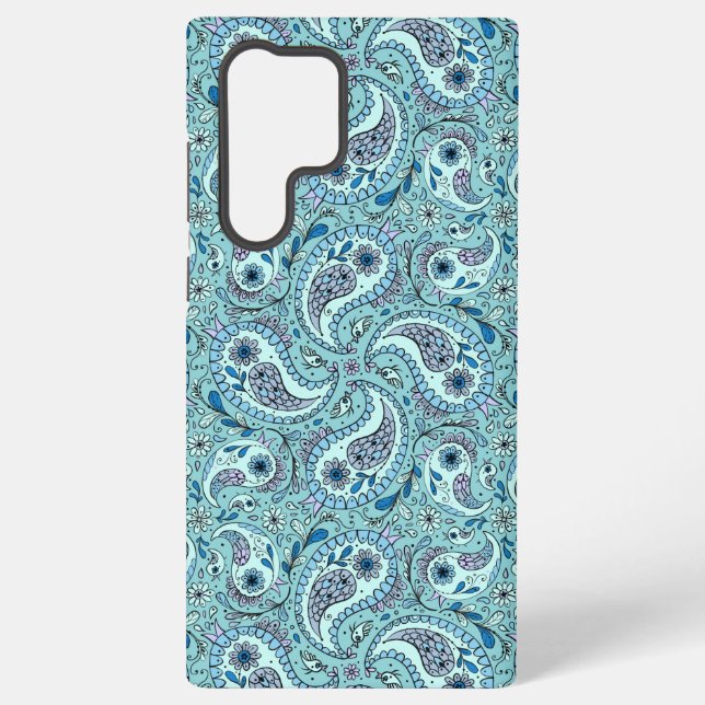 Paisley birds in baby blue samsung galaxy s22 ultra case (Back)
