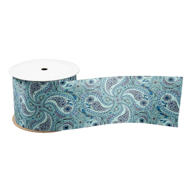 Paisley birds in baby blue satin ribbon (Spool)