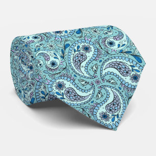 Paisley birds in baby blue tie