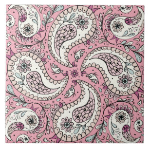 Paisley birds in baby pink ceramic tile