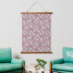 Paisley birds in baby pink hanging tapestry