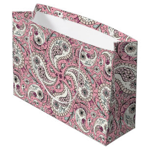 Paisley birds in baby pink large gift bag