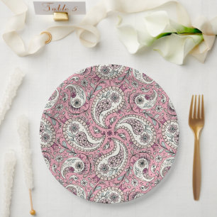 Paisley birds in baby pink paper plate
