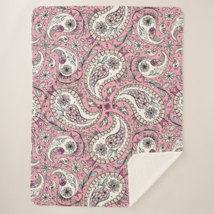 Paisley birds in baby pink sherpa blanket