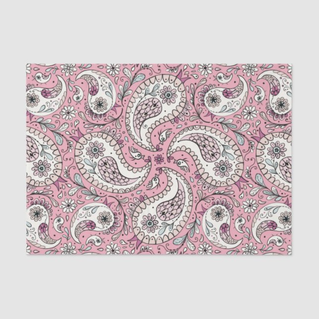 Paisley birds in baby pink tissue paper (Front)