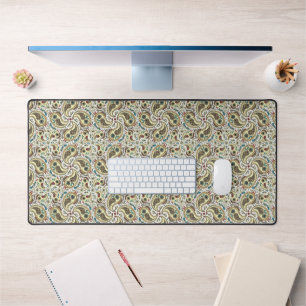 Paisley birds in yellow/brown and white desk mat