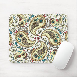 Paisley birds in yellow/brown and white mouse pad