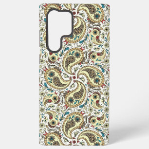Paisley birds in yellow/brown and white samsung galaxy case