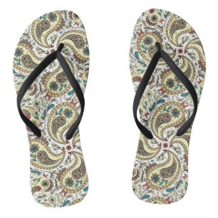 Paisley birds in yellow/brown and white thongs