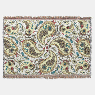 Paisley birds in yellow/brown and white throw blanket