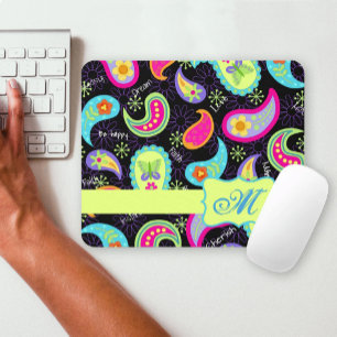 Paisley Black Colourful Modern Pattern Monogram Mouse Pad