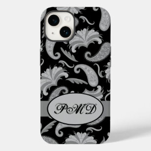 Paisley Black Grey Modern Monogram Name  Case-Mate iPhone 14 Case