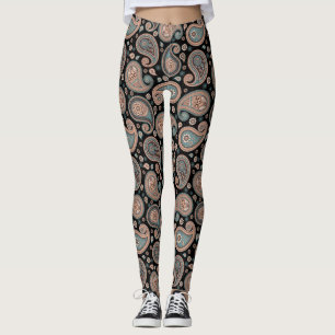 Paisley Black teal elegant yoga pants
