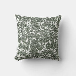 Paisley Black White Detailed Lace Pattern Cushion