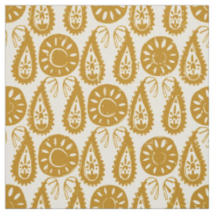 paisley block gold ivory fabric