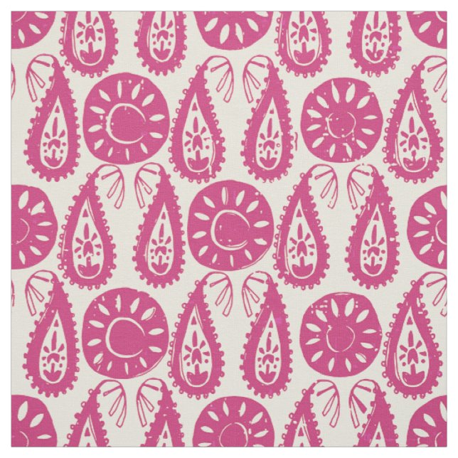 paisley block pink ivory fabric (Swatch)