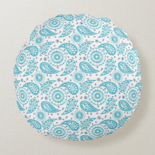 Paisley blue boho pattern round cushion