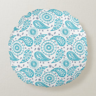 Paisley blue boho pattern round cushion