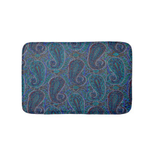 Paisley Blue Indian Boho Art Pattern Bath Mat
