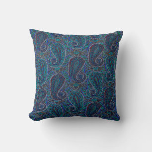 Paisley Blue Indian Boho Art Pattern Cushion