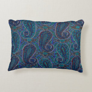 Paisley Blue Indian Boho Art Pattern Decorative Cushion