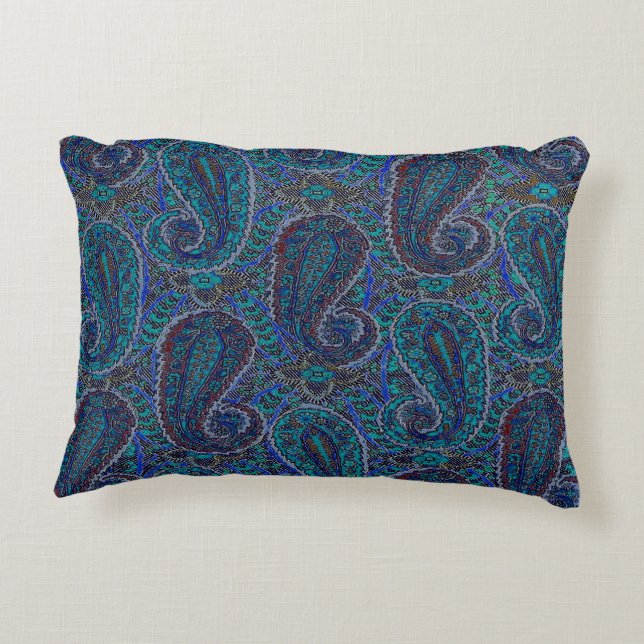 Paisley Blue Indian Boho Art Pattern Decorative Cushion (Back)