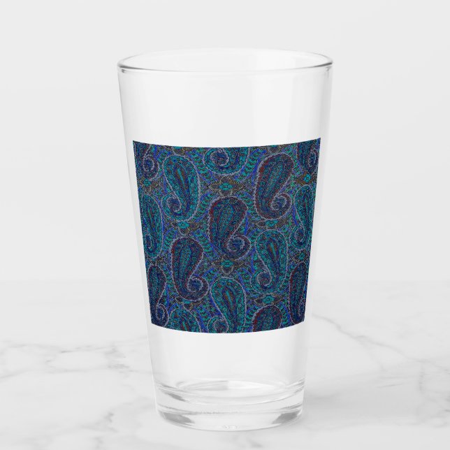 Paisley Blue Indian Boho Art Pattern Glass (Front)