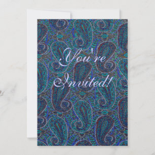 Paisley Blue Indian Boho Art Pattern Invitation