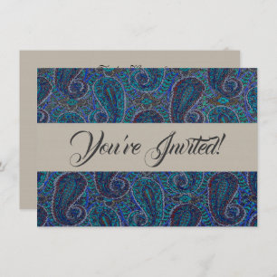 Paisley Blue Indian Boho Art Pattern Invitation