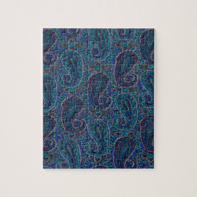 Paisley Blue Indian Boho Art Pattern Jigsaw Puzzle (Vertical)