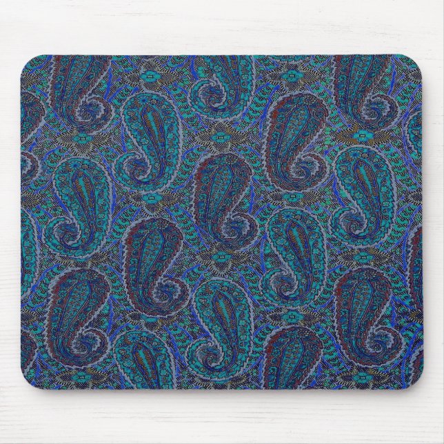 Paisley Blue Indian Boho Art Pattern Mouse Pad (Front)