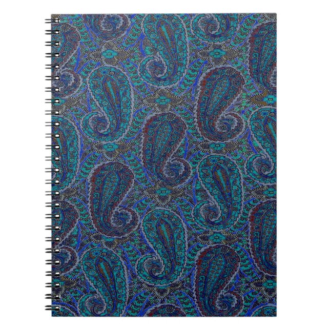 Paisley Blue Indian Boho Art Pattern Notebook (Front)