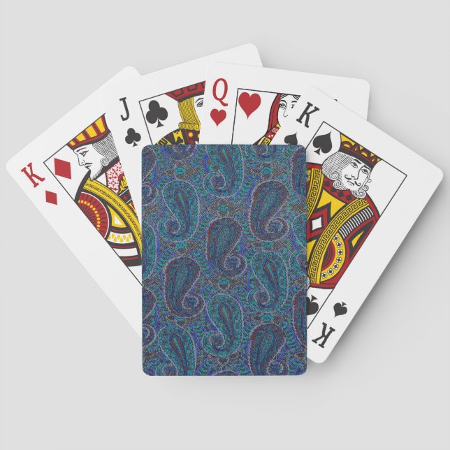 Paisley Blue Indian Boho Art Pattern Playing Cards (Back)