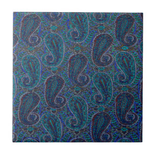 Paisley Blue Indian Boho Classic Vintage Ceramic Tile
