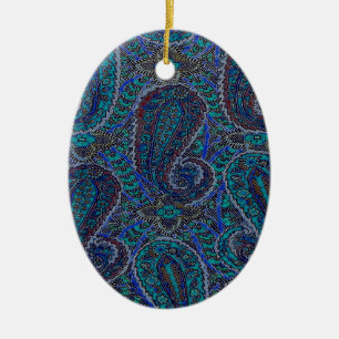 Paisley Blue Indian Boho Classic Vintage Ceramic Tree Decoration