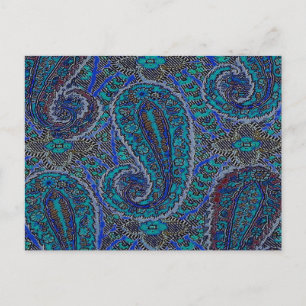 Paisley Blue Indian Boho Classic Vintage Postcard