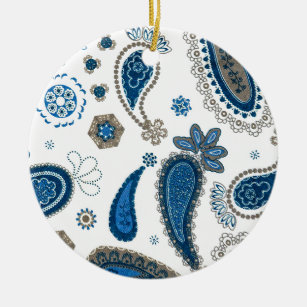 Paisley Blue white Bohemian Pattern Ceramic Ornament
