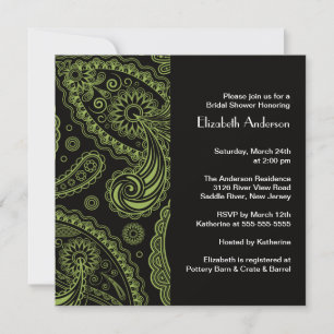 Paisley Bridal Shower Invitation Black & Green
