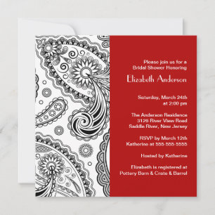 Paisley Bridal Shower Invitation Black & Red