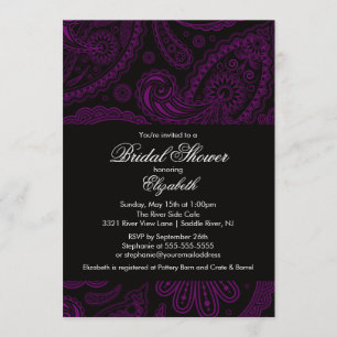 Paisley Bridal Shower Invitation Purple & Black