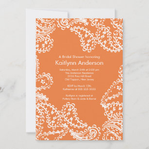 Paisley Bridal Shower Invitation White Coral Rose