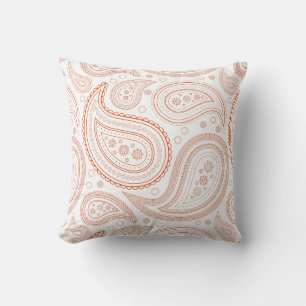 Paisley Bright Orange on White Throw Pillow