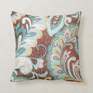 Paisley Brown aqua mint white Designer pillow