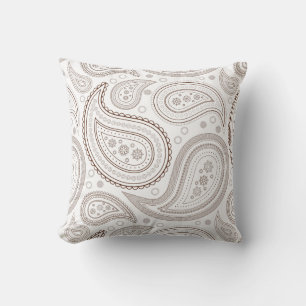 Paisley Brown on White Throw Pillow