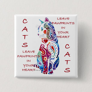Paisley Cat in Blue & Purple 15 Cm Square Badge