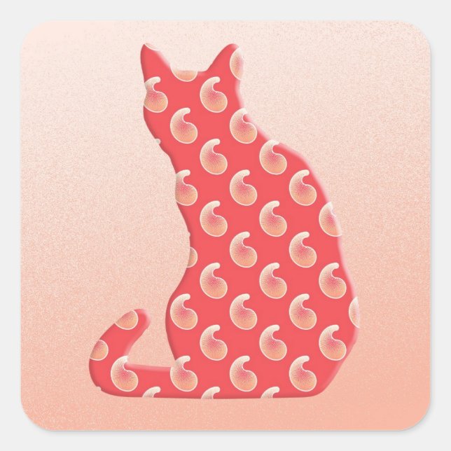 Paisley Cat - shades of coral orange Square Sticker (Front)