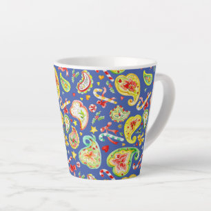 Paisley Christmas watercolor bow candy blue Latte Mug