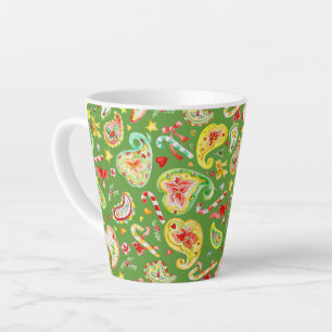 Paisley Christmas watercolor bow candy poinsettia Latte Mug