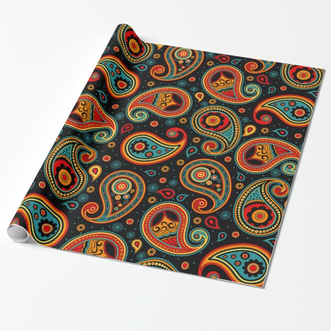 Paisley  colourful elegant wrapping paper (Unrolled)