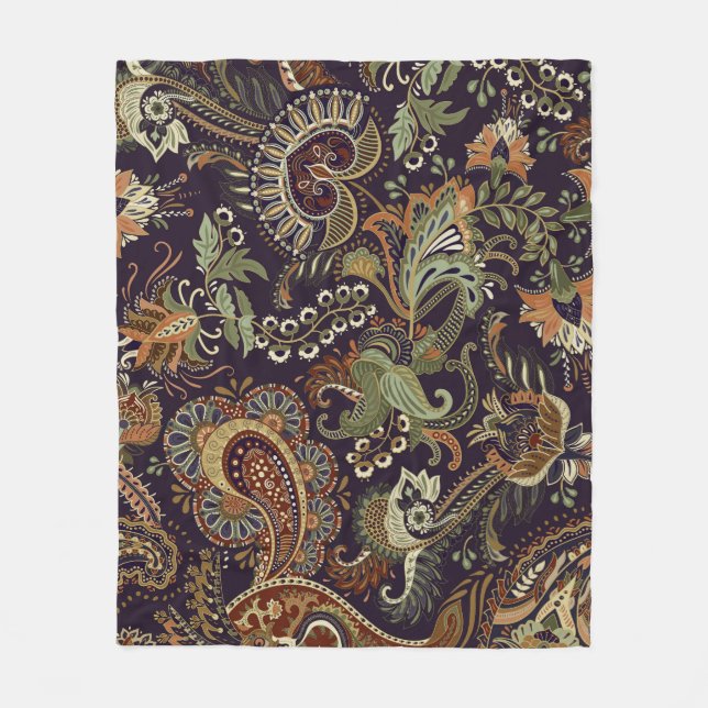 Paisley Colourful Textile: Ethnic Vintage Design Fleece Blanket (Front)